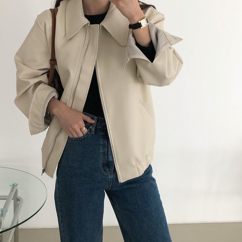 Casual Long Sleeve Leather Coat Women - Babyvera