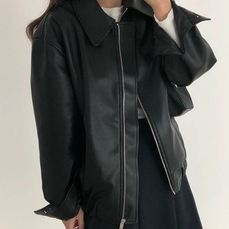 Casual Long Sleeve Leather Coat Women - Babyvera