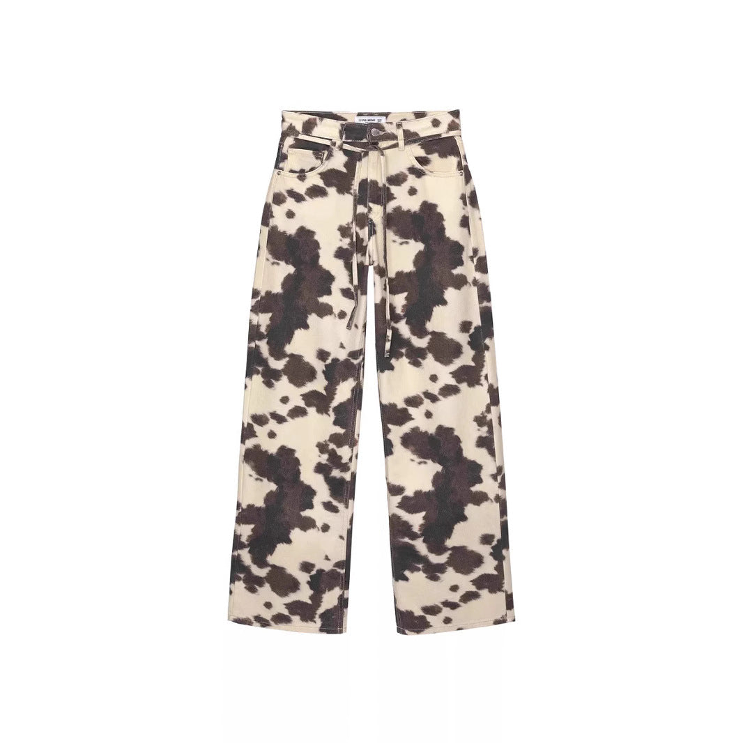 Womens Retro Washed Denim Jeans With Cow Print - [[{"value":"{{ Babyvera Babyvera  }}"}]]