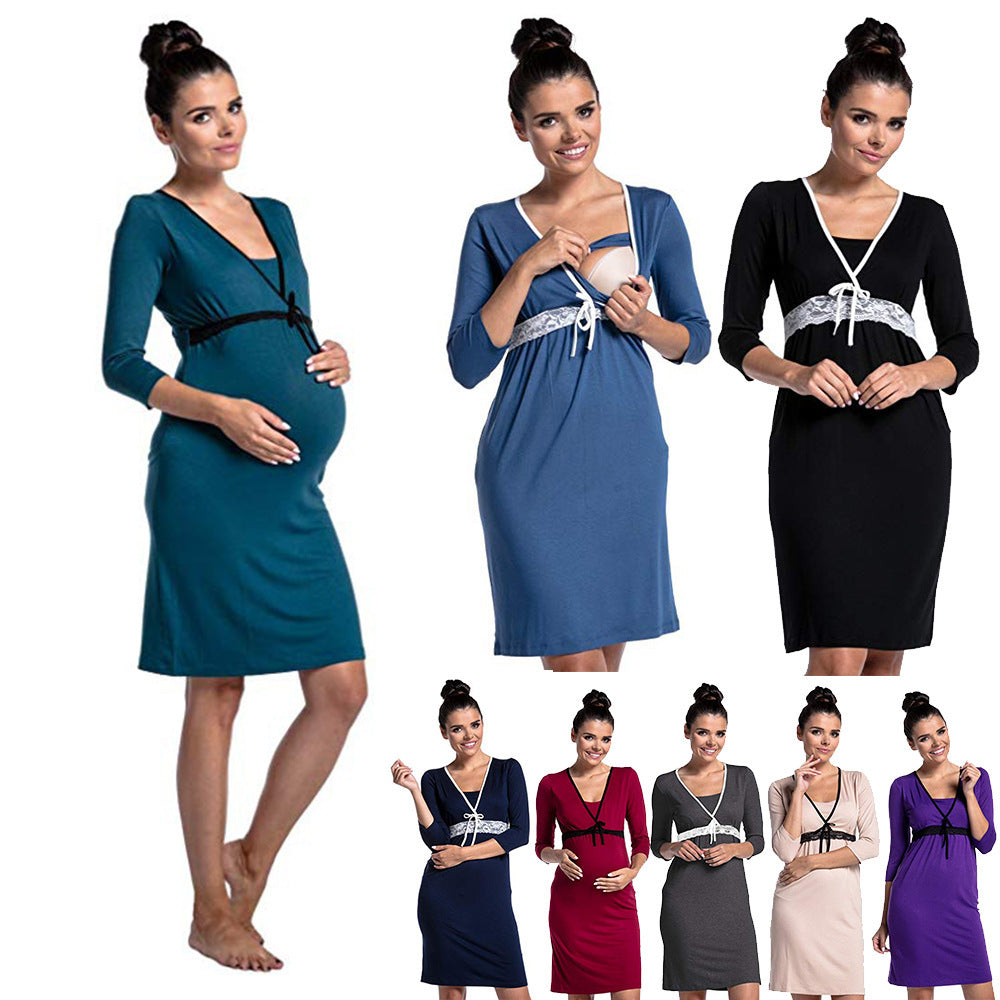 Trendy Baoma Lace Invisible Nursing High Waist Maternity Dress - [[{"value":"{{ Babyvera Babyvera  }}"}]]