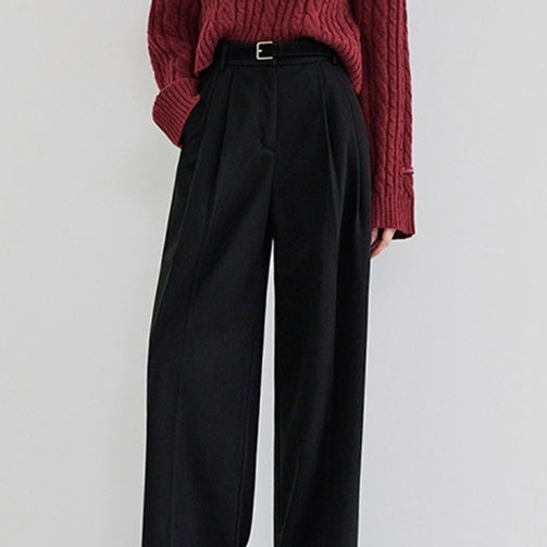 New High-waisted, Straight-leg Black Wide-leg Suit Pants - [[{"value":"{{ Babyvera Babyvera  }}"}]]