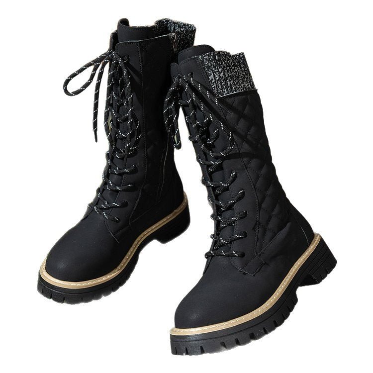 Check The Color - matched Front - lace - up Thick - heeled Martin Boots - Babyvera