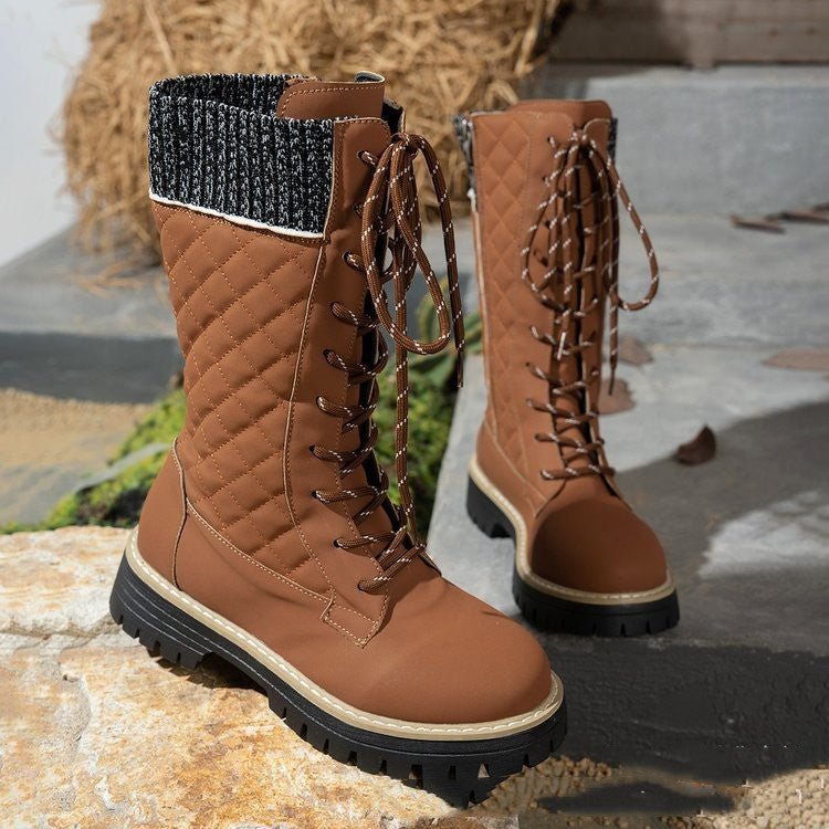 Check The Color - matched Front - lace - up Thick - heeled Martin Boots - Babyvera