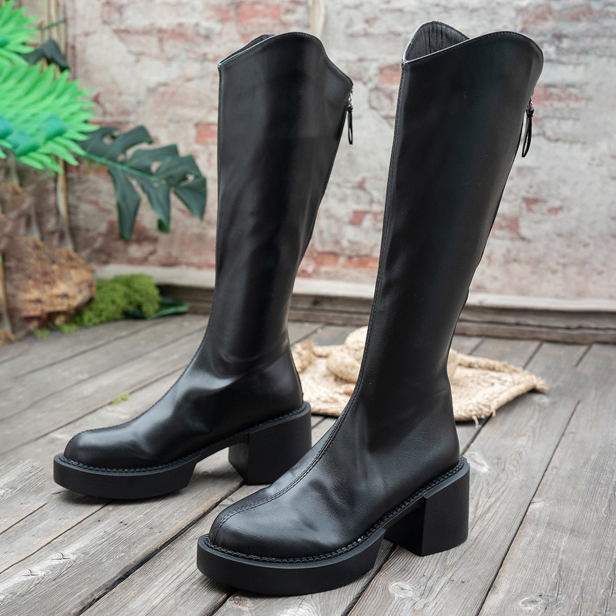 Chunky Heeled Figure Flattering European And American Style Knee High Boots - Babyvera