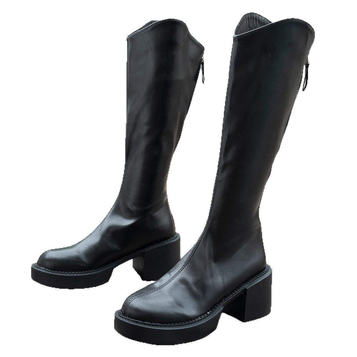 Chunky Heeled Figure Flattering European And American Style Knee High Boots - Babyvera
