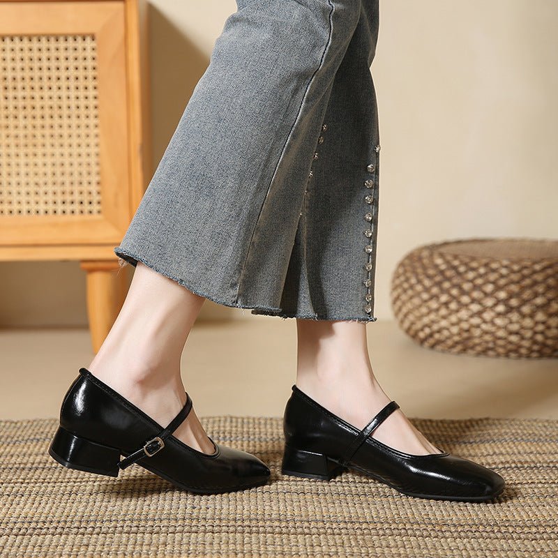 Chunky - heeled French - style Low - cut Pumps In Black For Women - Babyvera