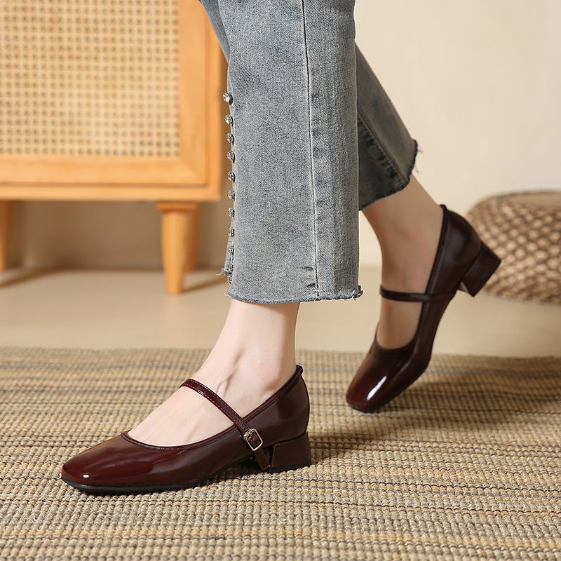 Chunky - heeled French - style Low - cut Pumps In Black For Women - Babyvera