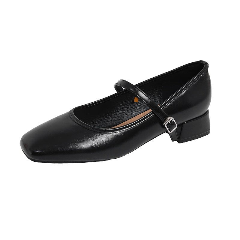 Chunky - heeled French - style Low - cut Pumps In Black For Women - Babyvera