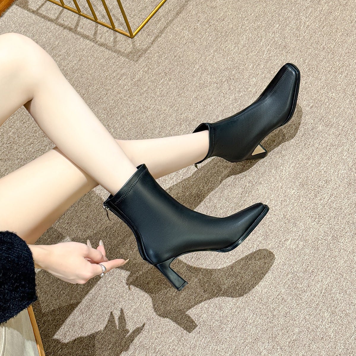 Chunky Heeled Tall Leather Stretch Riding Boots - Babyvera