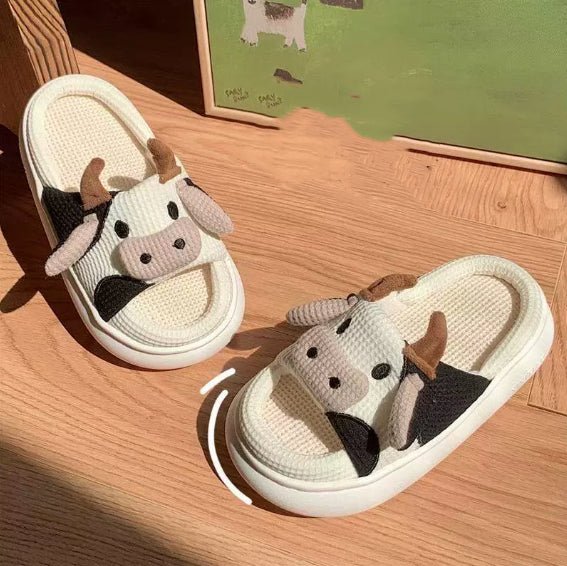 Cute Cow Linen Slippers For Women - Babyvera