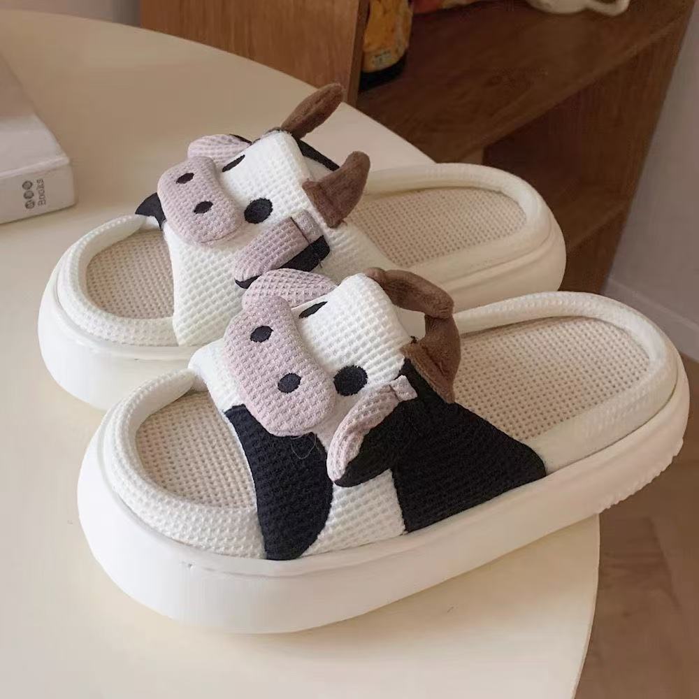 Cute Cow Linen Slippers For Women - Babyvera