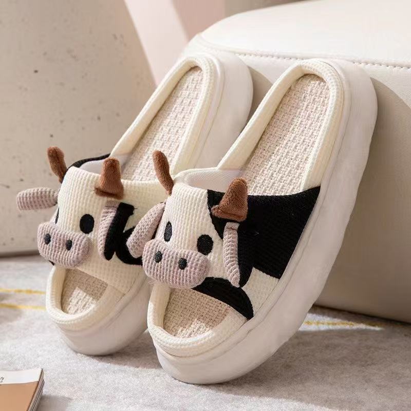Cute Cow Linen Slippers For Women - Babyvera