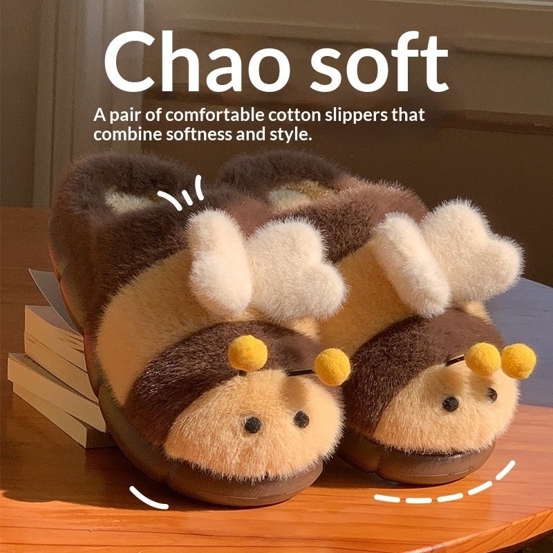 Cute Little Bee Fuzzy Slippers, Women's New Autumn Collection - Babyvera