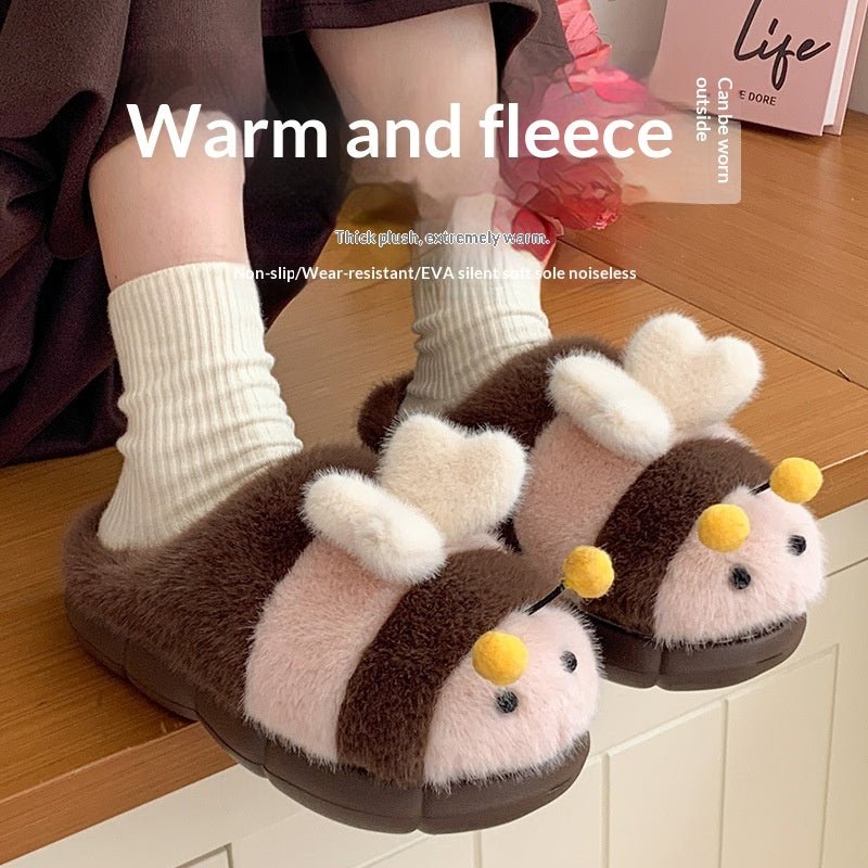 Cute Little Bee Fuzzy Slippers, Women's New Autumn Collection - Babyvera