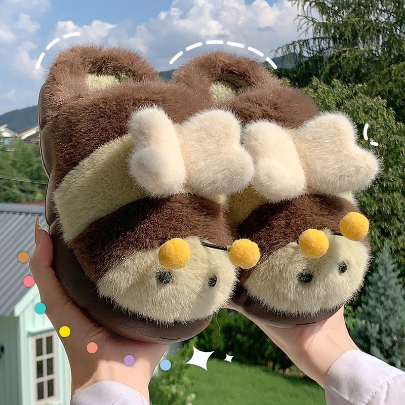 Cute Little Bee Fuzzy Slippers, Women's New Autumn Collection - Babyvera