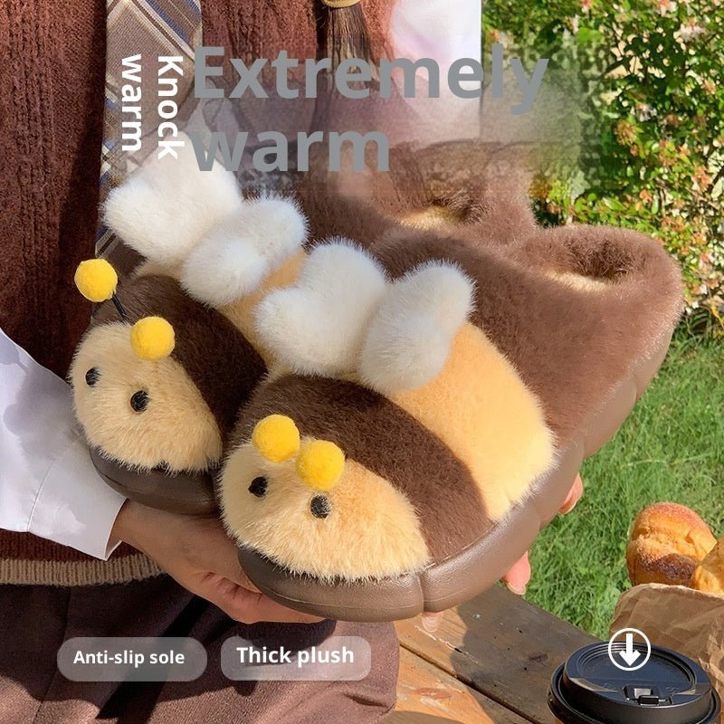 Cute Little Bee Fuzzy Slippers, Women's New Autumn Collection - Babyvera