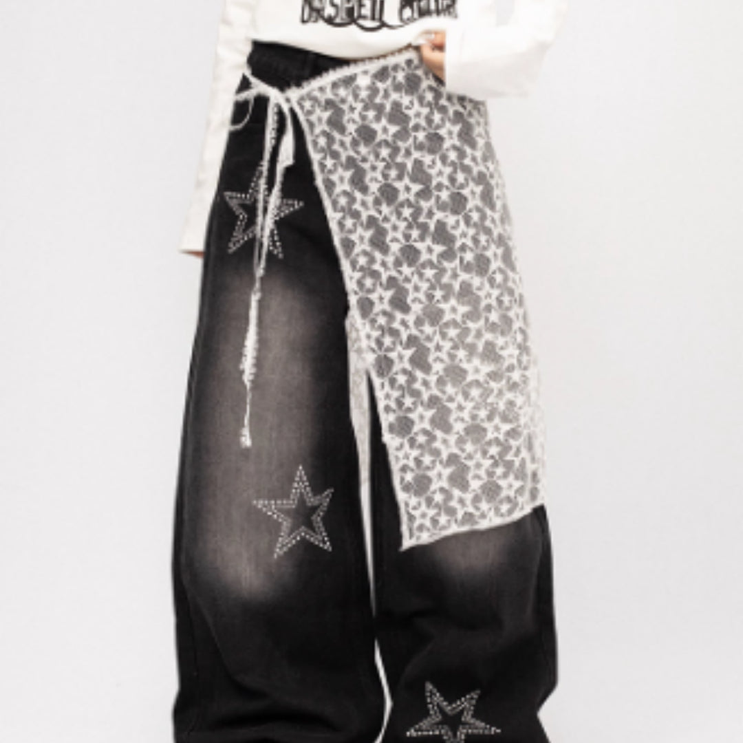 American Retro Hot Girl Lace Patchwork Jeans For Women - [[{"value":"{{ Babyvera Babyvera  }}"}]]