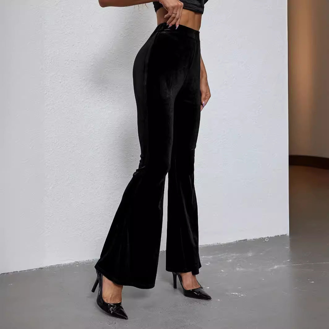 Women's Fashion Sexy Slim Solid Color High-Waist Velvet Flared Pants - [[{"value":"{{ Babyvera Babyvera  }}"}]]