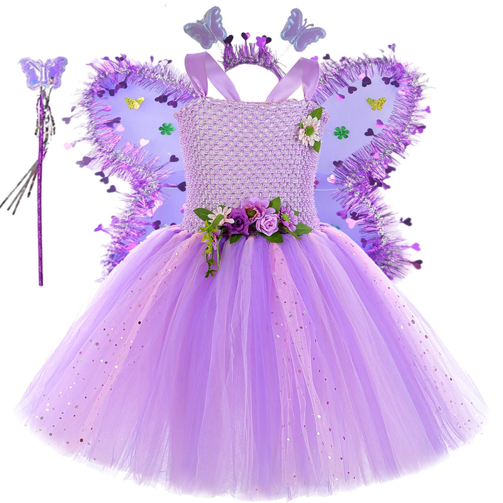 Purple Flower Fairy Elf Girls' Tulle Princess Children's Wings Fairy Role-Play Dress - [[{"value":"{{ Babyvera Babyvera  }}"}]]