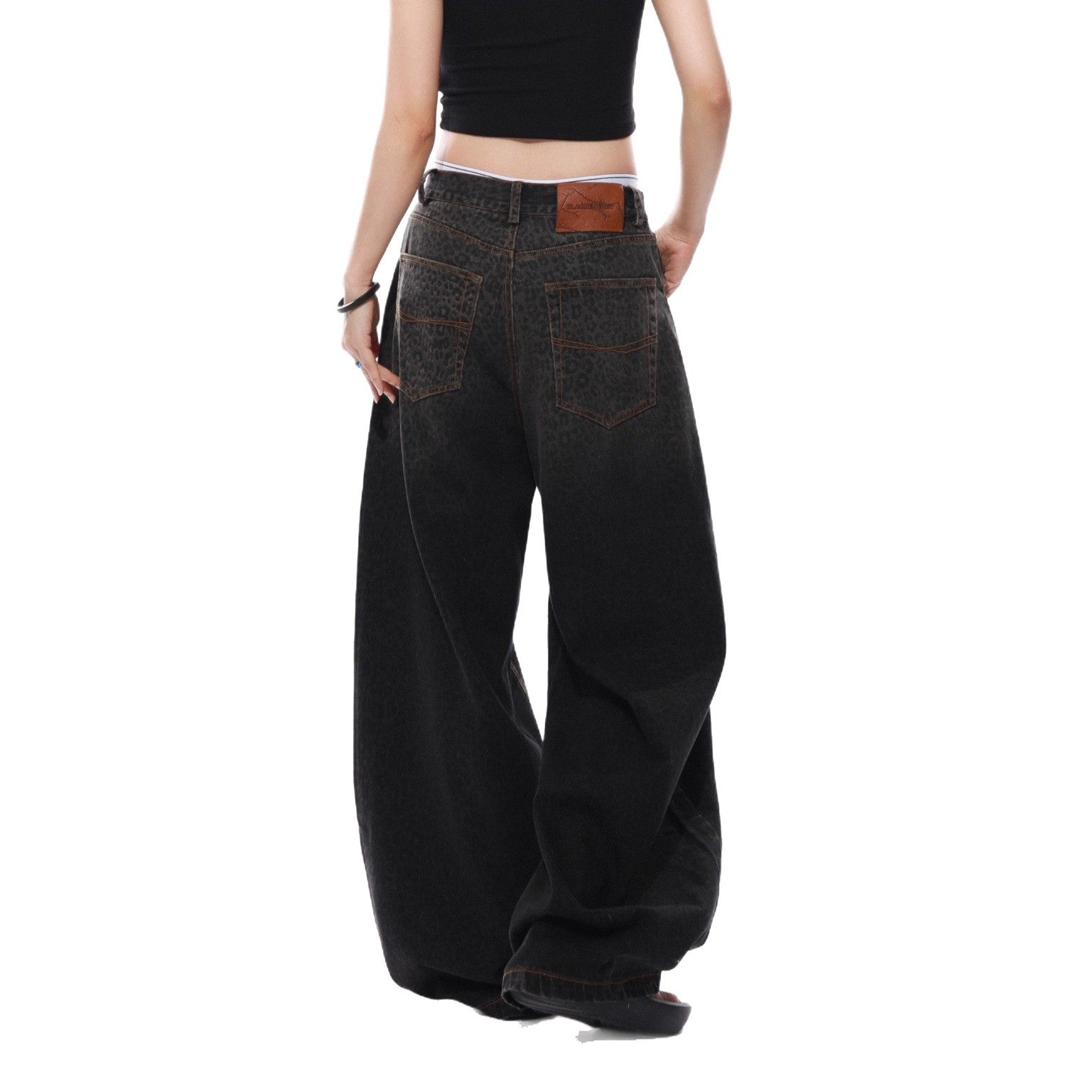 Women's Black Gradient Leopard-Print Denim Jeans - [[{"value":"{{ Babyvera Babyvera  }}"}]]