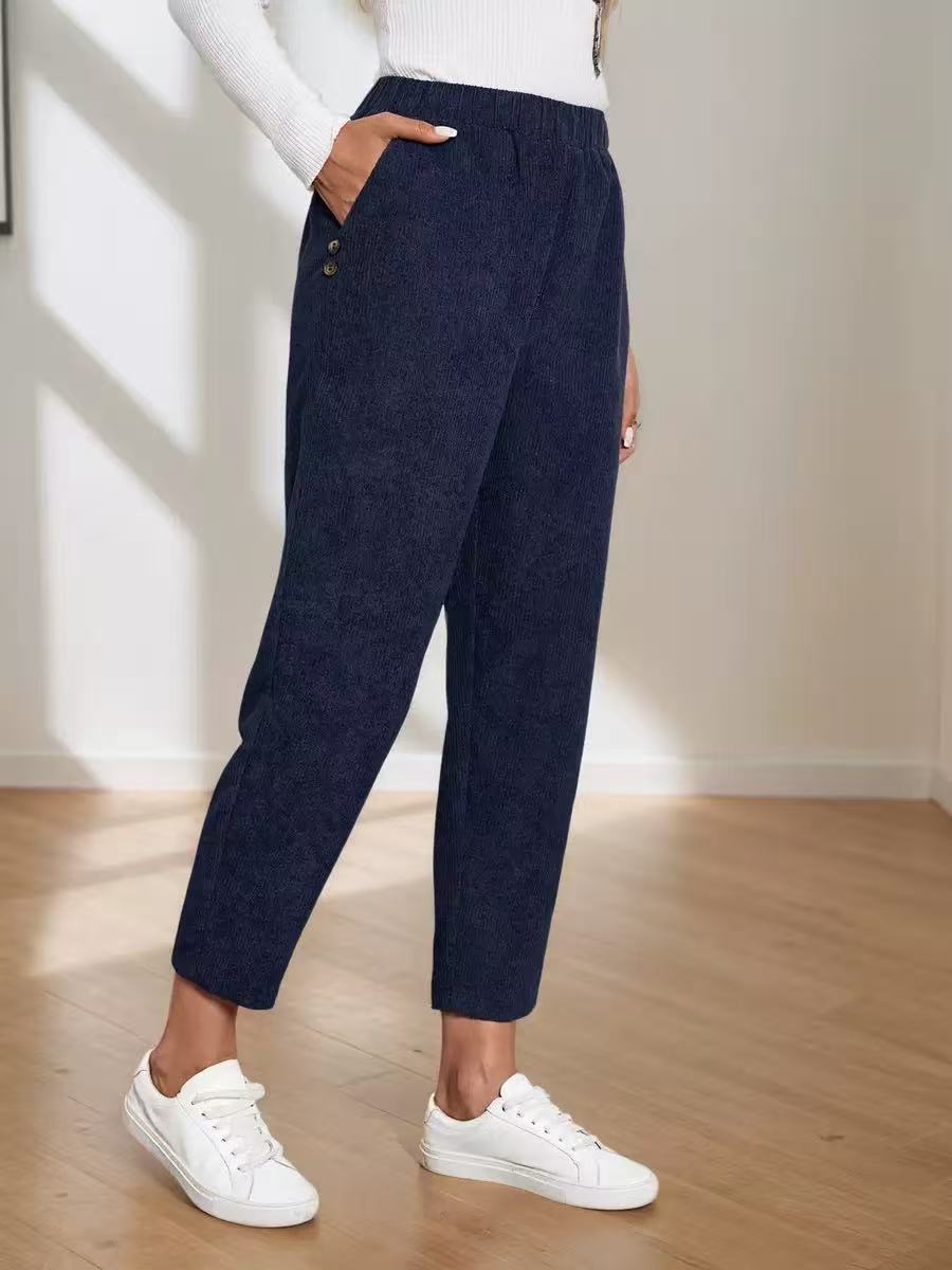 Corduroy Pocket High-waist Solid Color Straight Casual Pants - [[{"value":"{{ Babyvera Babyvera  }}"}]]