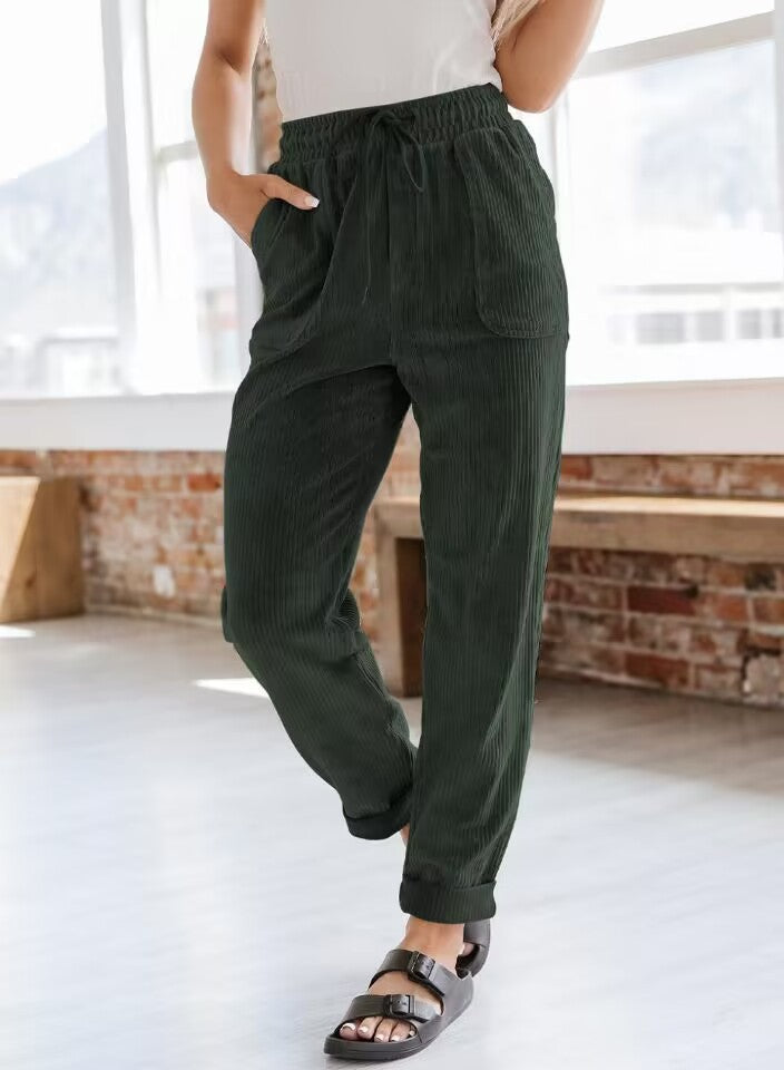 European And American Casual Pants Fashion Solid Color Corduroy Wide-leg Pants Women's Pants - [[{"value":"{{ Babyvera Babyvera  }}"}]]