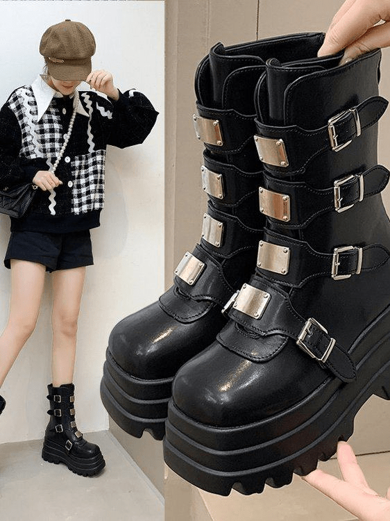 Dark Rock - style Platform With A Chunky Sole Womens Punk - inspired Dr Martens - style Boots - Babyvera