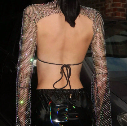 Top Stretch Rhinestone Fishnet Blouse Sling - [[{"value":"{{ Babyvera Babyvera  }}"}]]
