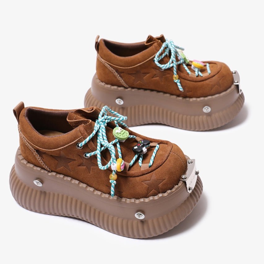Dopamine Summer Platform Leather Shoes Lace-up Shoes - Babyvera