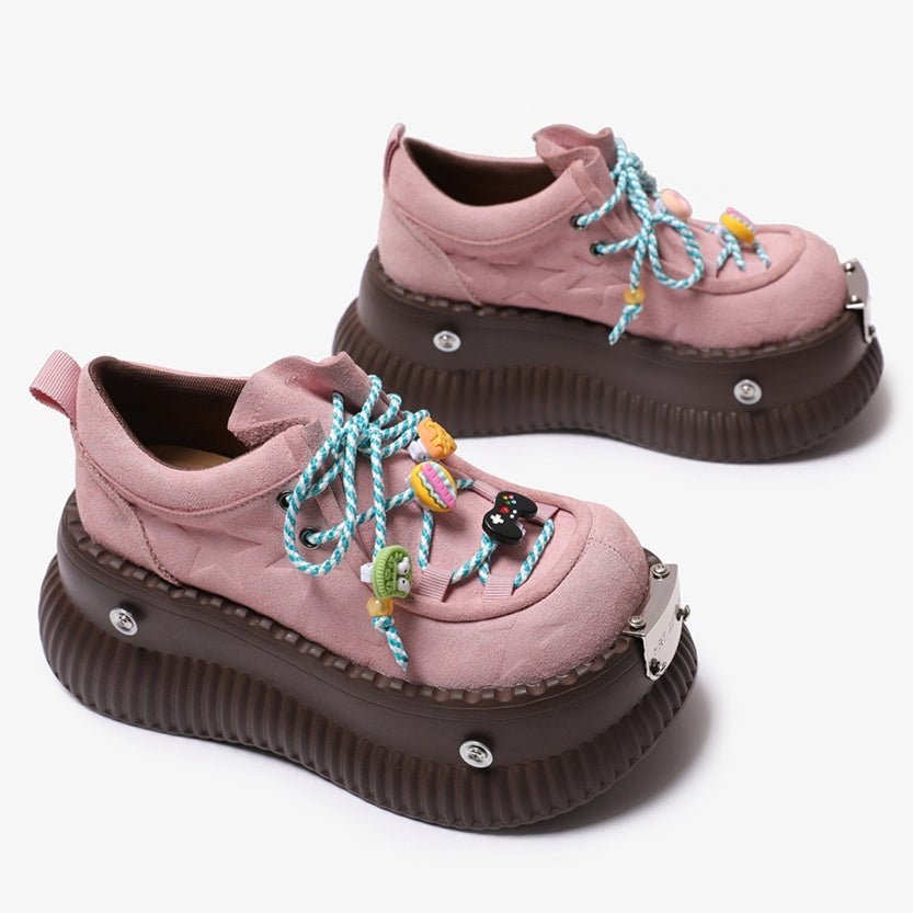 Dopamine Summer Platform Leather Shoes Lace-up Shoes - Babyvera