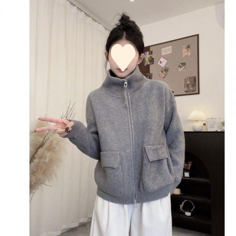 Double Zipper Knitted Cardigan Women Coat - Babyvera
