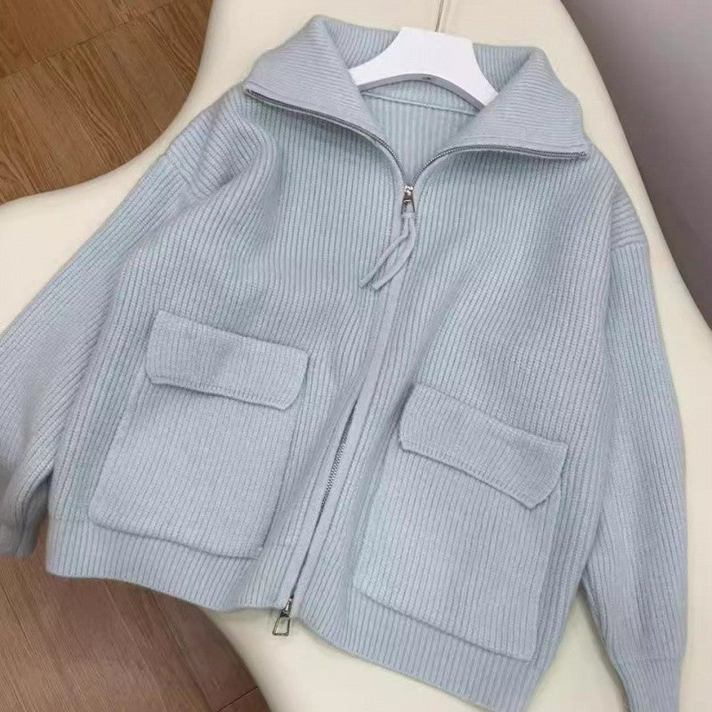 Double Zipper Knitted Cardigan Women Coat - Babyvera