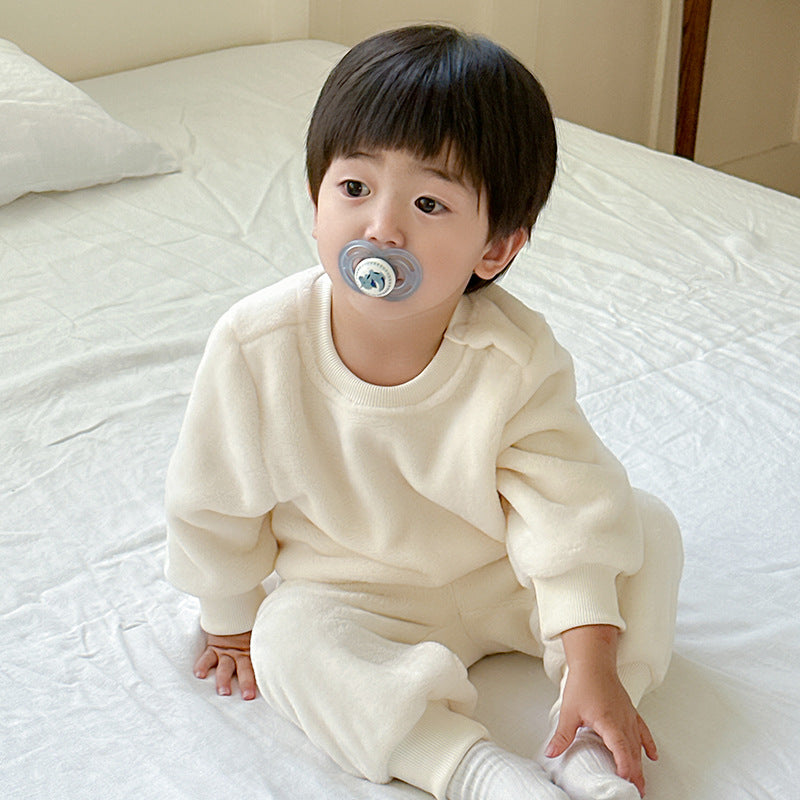 Children's Suit Autumn And Winter Boys And Girls Fleece-lined Thermal Pajamas - [[{"value":"{{ Babyvera Babyvera  }}"}]]
