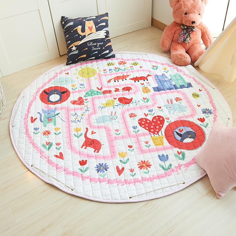 Round Fabric Baby Crawling Children's Play Mat, Toy Storage Blanket, Cotton Crawling Mat - [[{"value":"{{ Babyvera Babyvera  }}"}]]