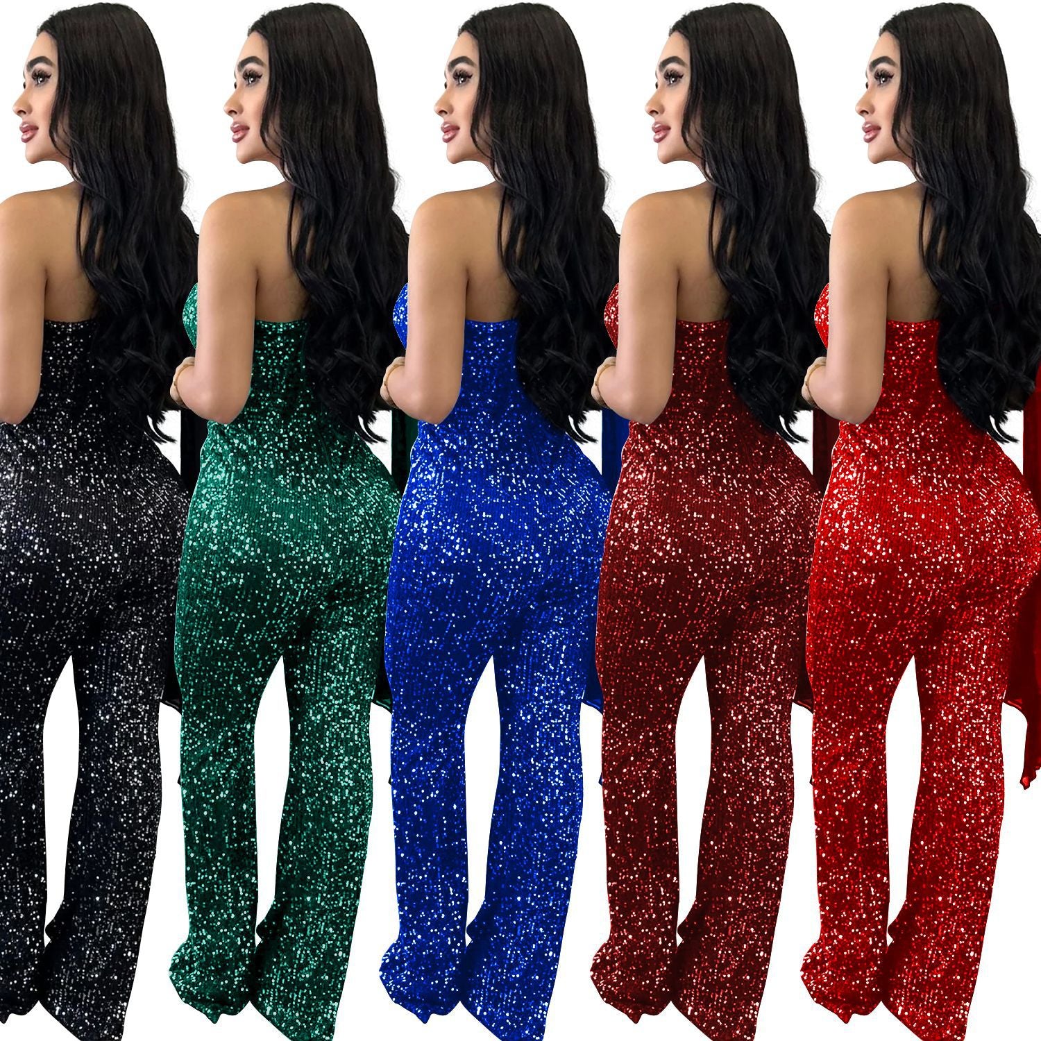 Women's Solid Color Sleeveless One-shoulder Sequined Trousers Jumpsuit - [[{"value":"{{ Babyvera Babyvera  }}"}]]