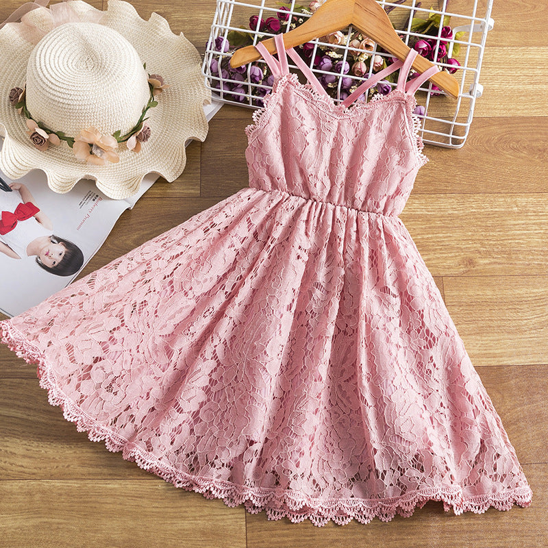 Children's Embroidered Skirt Lace Dress With Suspenders And Beautiful Back - [[{"value":"{{ Babyvera Babyvera  }}"}]]
