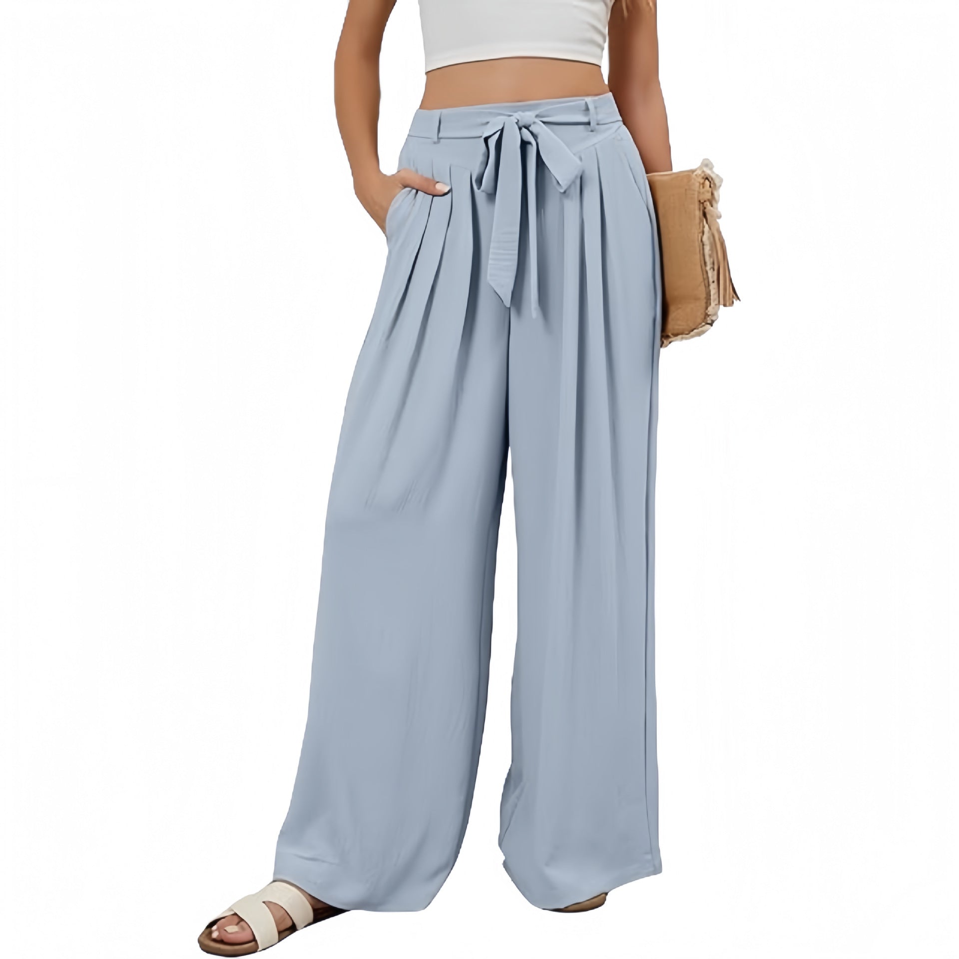 Womens Stylish Solid-color Flowy High-waist Wide-leg Pants - [[{"value":"{{ Babyvera Babyvera  }}"}]]