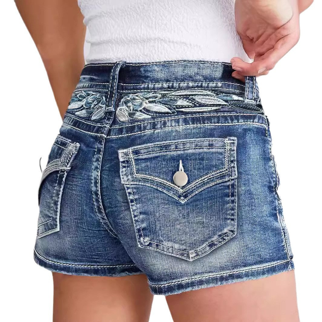 Women's Slim-fit Embroidered Fashion Denim Shorts - [[{"value":"{{ Babyvera Babyvera  }}"}]]