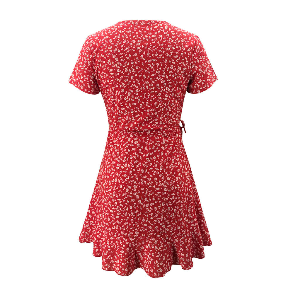 European And American Summer V-neck Ruffled Lace A-line Slim Dress - [[{"value":"{{ Babyvera Babyvera  }}"}]]