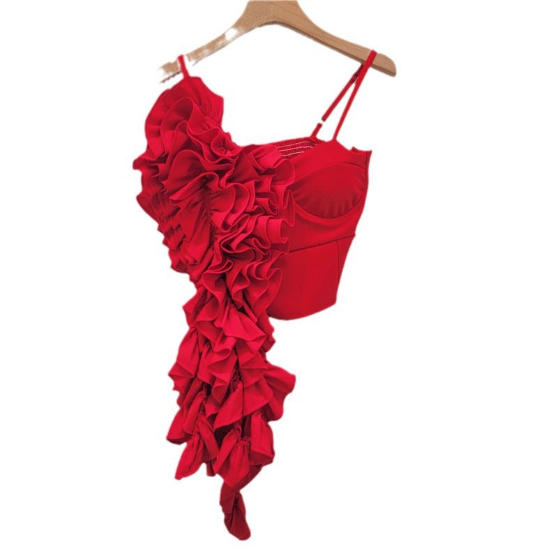 Wooden Ear Pinch Pleated Handmade Flower Hot Girl Style Street Bandeau Sling - [[{"value":"{{ Babyvera Babyvera  }}"}]]