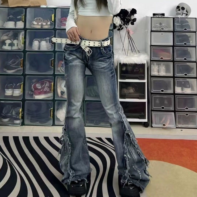 Women's American-style Vintage Vibe Raw-edge Design Slightly Flared Denim Jeans - [[{"value":"{{ Babyvera Babyvera  }}"}]]