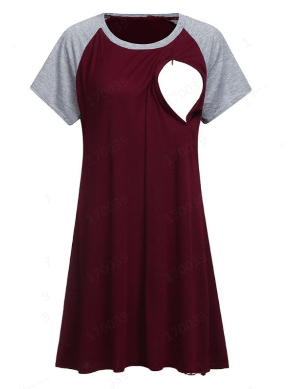 Maternity Clothes Round Neck Short Sleeve Nursing Opening Dress Pajamas - [[{"value":"{{ Babyvera Babyvera  }}"}]]
