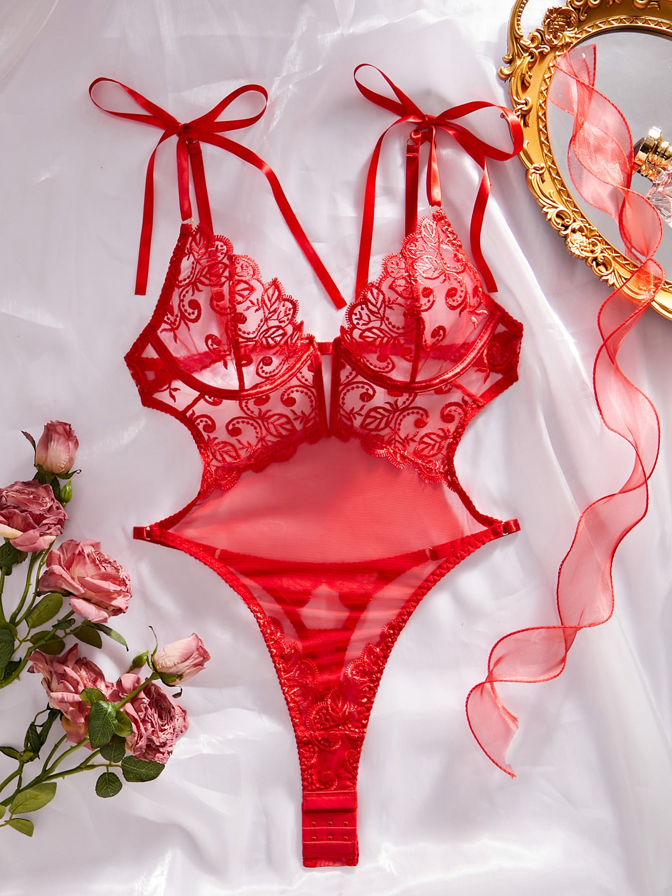 Lace Embroidery See-through Body-shaping Corsets With Steel Ring - [[{"value":"{{ Babyvera Babyvera  }}"}]]