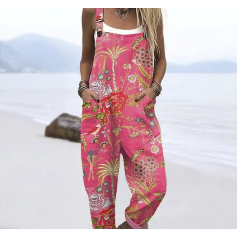 Women's Summer Digital Printing Button Casual Suspender Trousers - [[{"value":"{{ Babyvera Babyvera  }}"}]]