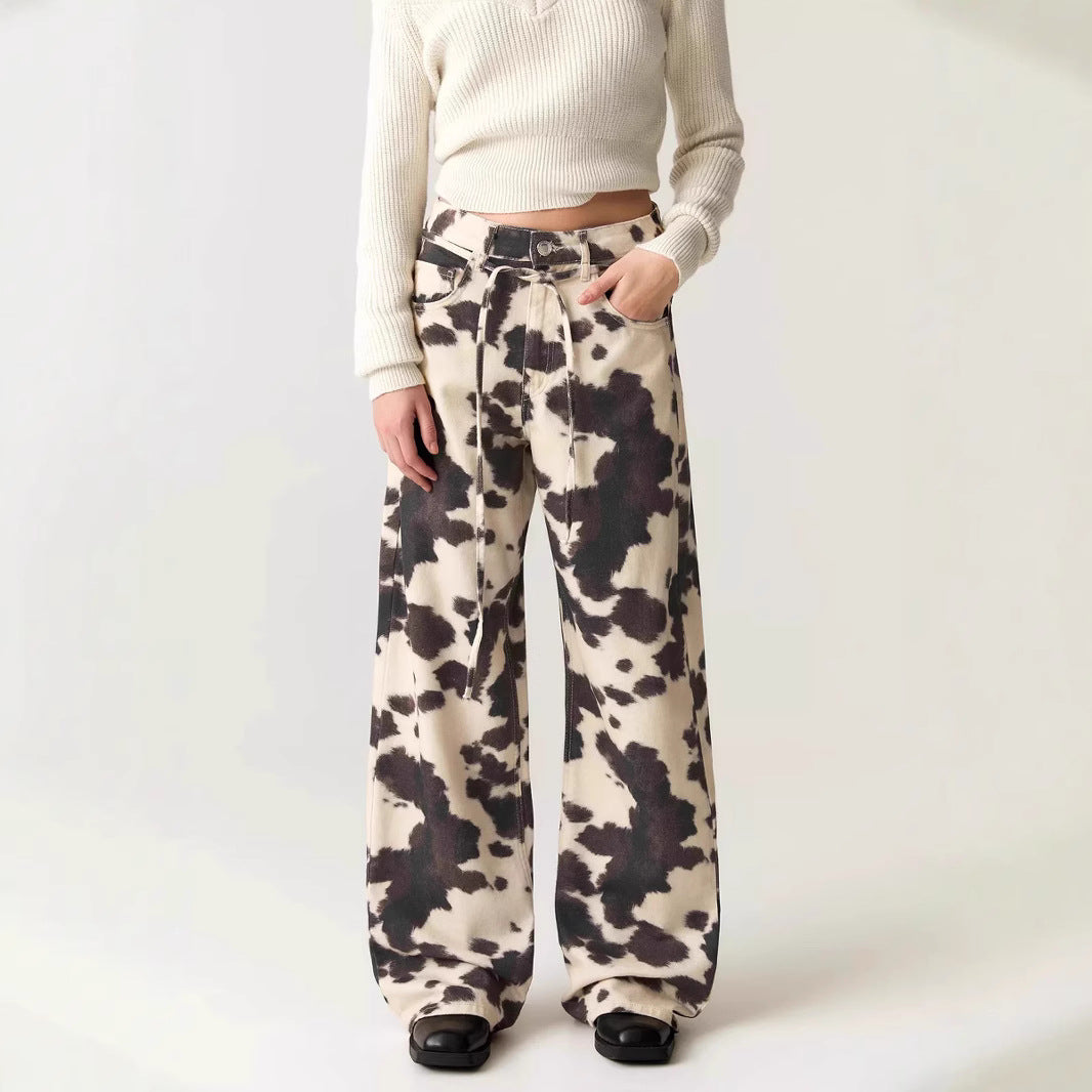 Womens Retro Washed Denim Jeans With Cow Print - [[{"value":"{{ Babyvera Babyvera  }}"}]]