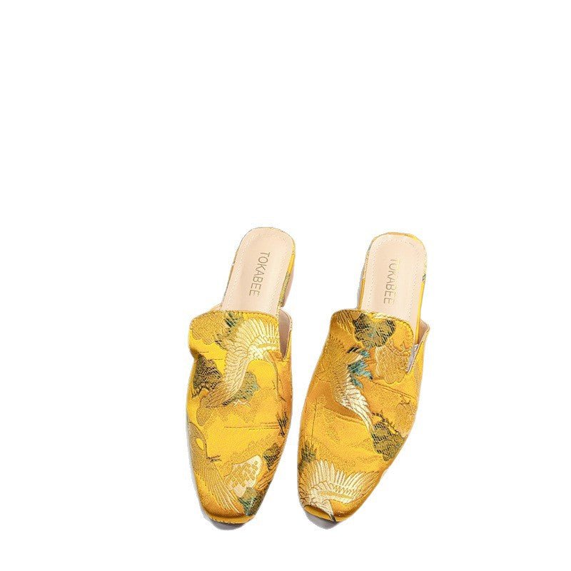Embroidered Low Heeled Mules With A Square Toe Low Cut And Chunky Heeltimeless VersatileAnd Perfect For A Retro Look - Babyvera