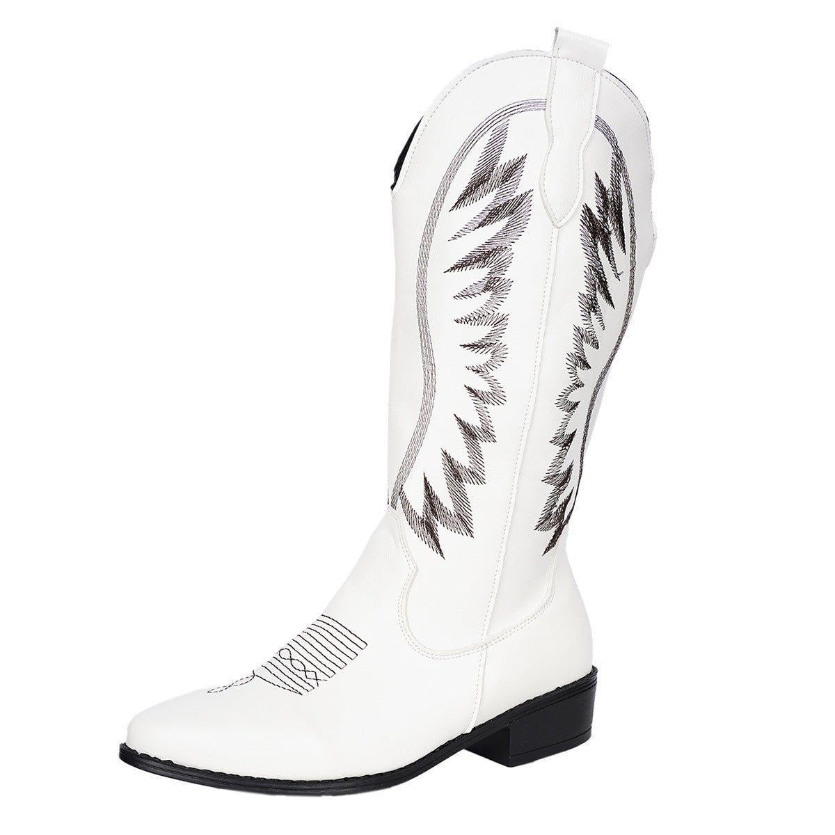 Embroidered V - Neck Mid - Calf Boots In Western Cowboy Style, European And American Style - Babyvera