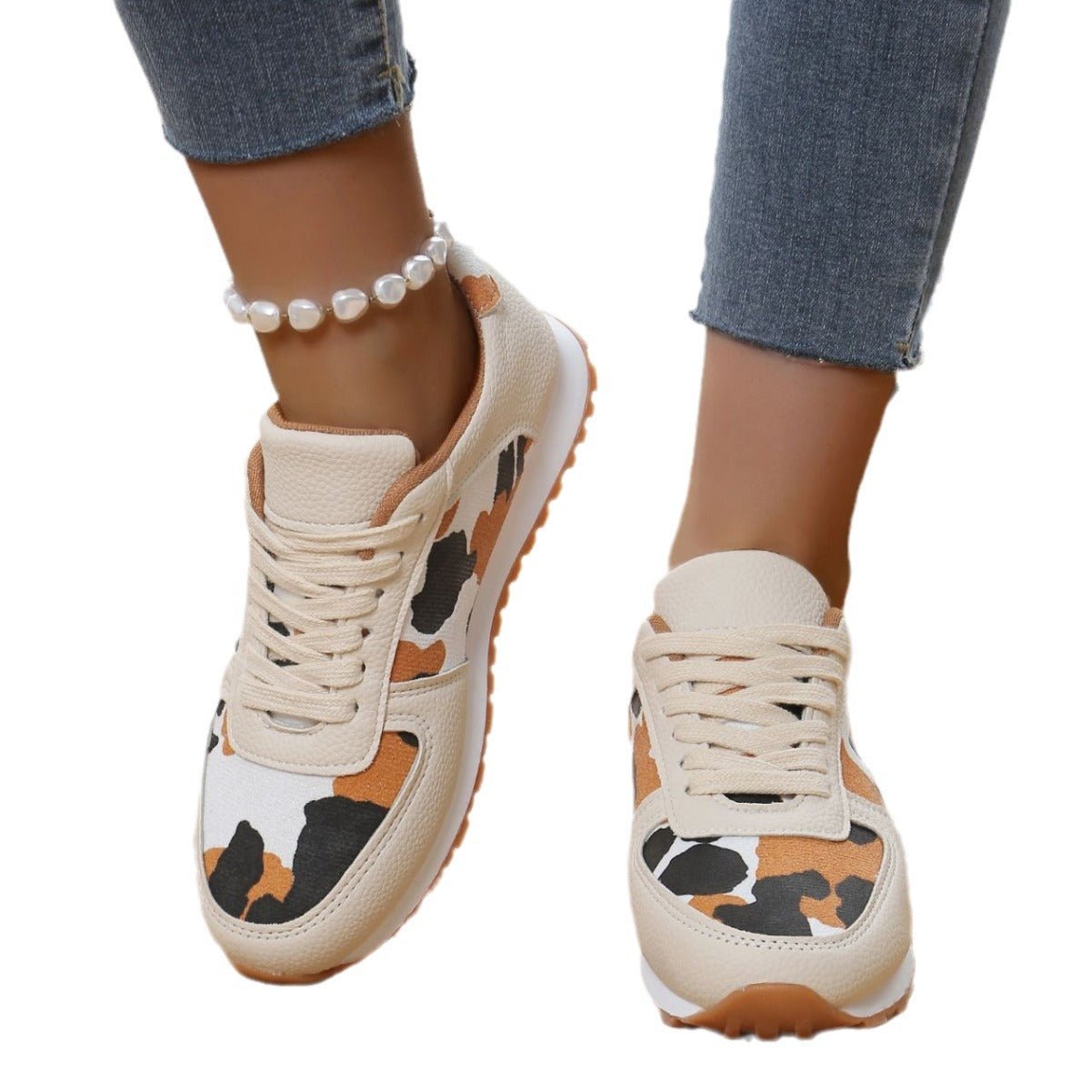 European And American Style Round Toe Thick Soled Color Blocked Low Top Sneakers - Babyvera