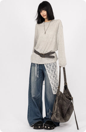 American Retro Hot Girl Lace Patchwork Jeans For Women - [[{"value":"{{ Babyvera Babyvera  }}"}]]