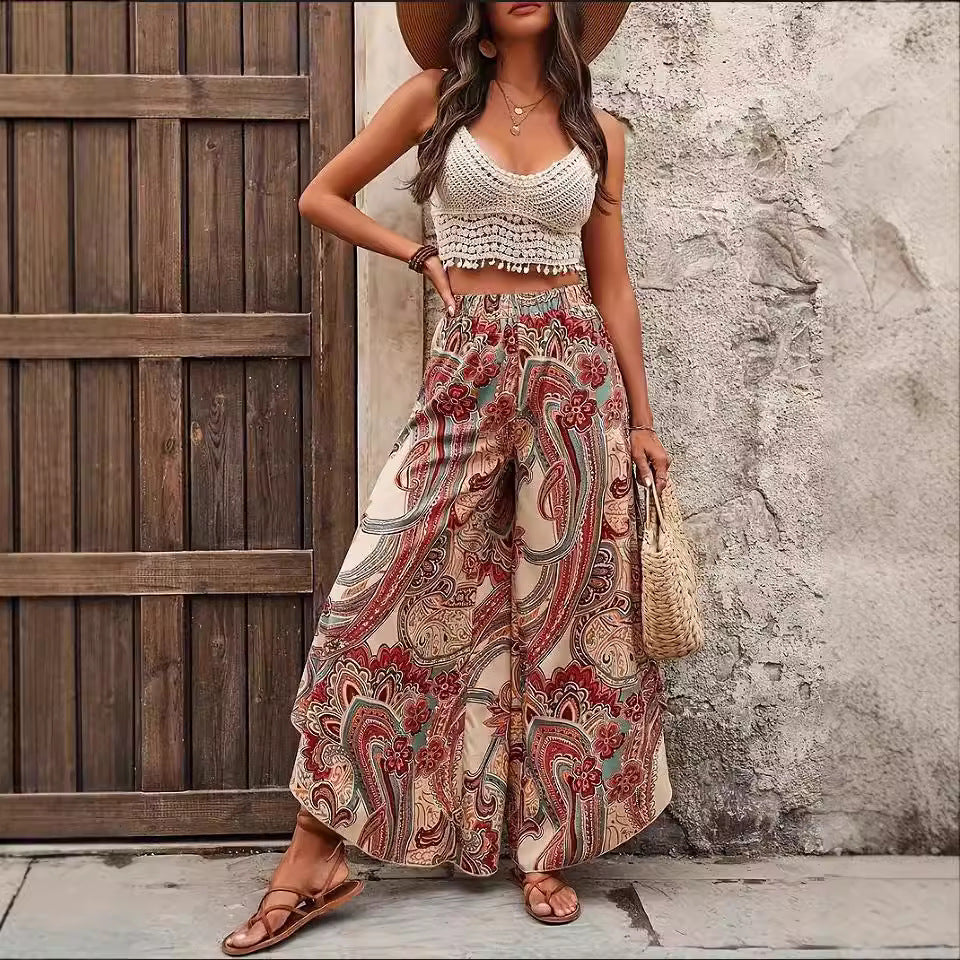 Vintage-style Artistic Collage Polyester Skirt-trousers Casual Pants Wide-leg Pants - [[{"value":"{{ Babyvera Babyvera  }}"}]]